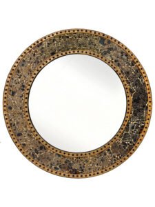 Chronikle Round Mosaic Wooden Frame Golden Home Decor Wall Mirror ( Size: 60 x 60 x 2 CM | Weight: 4000 grm | Color: Golden )