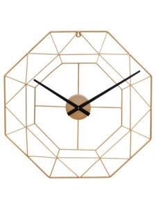 Chronikle Designer Golden Octagon Metal Net Style Black Needle Home/Office Decor Wall Clock ( Size: 58 x 1 x 58 CM | Weight: 950 grm | Color: Golden )
