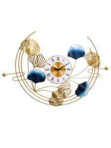 Chronikle Designer Golden & Blue Metal Analog Home/Office Decor Wall Clock with Roman Figure ( Size: 53 x 1 x 76 CM | Weight:1500 grm | Color: Golden & Blue )