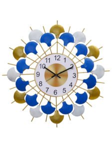 Chronikle Designer Round Golden & Blue Floral Metal Home/Office Decor Full Figure Wall Clock ( Size: 62 x 1 x 62 CM | Weight: 1500 grm | Color: Golden & Blue )