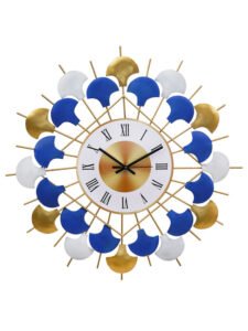 Chronikle Designer Round Golden & Blue Floral Metal Home/Office Decor Roman Figure Wall Clock ( Size: 62 x 1 x 62 CM | Weight: 1500 grm | Color: Golden & Blue )