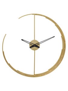 Chronikle Decorative Golden Round Moon Style Metal Home/Office Decor Black Needle Wall Clock ( Size: 60 x 1 x 60 CM | Weight: 1450 grm | Color: Golden )