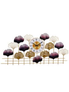 Chronikle Designer Golden & Maroon Metal Floral Style Home/Office Decor Wall Clock with Roman Numerals ( Size: 111 x 1 x 53 CM | Weight: 2640 grm | Color: Golden & Maroon )