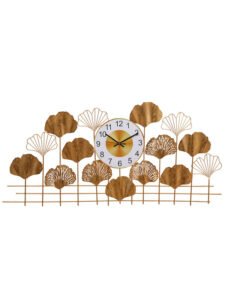 Chronikle Designer Golden Metal Floral Style Home/Office Decor Wall Clock with Full Figure ( Size: 111 x 1 x 53 CM | Weight: 2640 grm | Color: Golden )