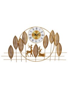 Chronikle Designer Golden Metal Deer-Couple Home/Office Decor Wall Clock with Roman Numerals ( Size: 127 x 1 x 69 CM | Weight: 3190 grm | Color: Golden )