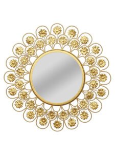 Chronikle Floral Design Iron Frame Golden Home Decor Wall Mirror ( Size: 61 x 3 x 61 CM | Weight: 2400 grm | Color: Golden )