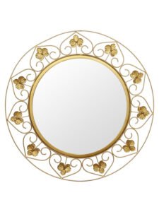 Chronikle Floral Design Iron Frame Golden Home Decor Wall Mirror ( Size: 61 x 2 x 61 CM | Weight: 2245 grm | Color: Golden )