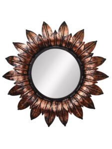 Chronikle Sun Burst Designer Iron Frame Copper Color Home Decor Wall Mirror ( Size: 60 x 2 x 60 CM | Weight: 1940grm | Color: Copper )