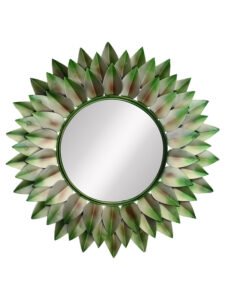 Chronikle Sun Burst Designer Iron Frame Green Home Decor Wall Mirror ( Size: 60 x 60 x 2 CM | Weight: 2230 grm | Color: Green )