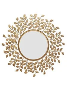 Chronikle Designer Leaf Iron Frame Golden Home Decor Wall Mirror ( Size: 64 x 2 x 64 CM | Weight: 1750 grm | Color: Golden )