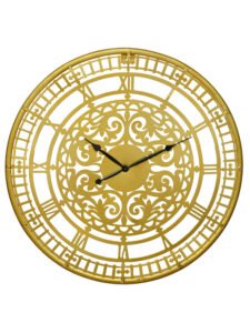 Chronikle Designer Round Golden Color Analog Metal Home Black Needle Roman Figure Wall Clock With Non-Ticking Movement ( Size: 45 x 1 x 45 CM | Weight: 1380 grm | Color: Golden )
