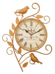 Chronikle Designer Metal Antique Small Bird Theme Copper Color Home Decor Roman Figure Wall Clock With Non-Ticking Movement ( Size: 30 x 5 x 32 CM | Weight: 1780 grm | Color: Copper )