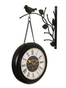 Chronikle Antique Metal Black Home Decor Bird Theme Roman Numerals Double Sided Station Hanging Wall Clock ( Size: 36 x 8 x 51 CM | Color: Black | Weight: 3580 grm )