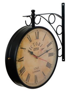 Chronikle Antique Metal Black Home Decor Double Sided Roman Numerals Railway/Metro Station Hanging Wall Clock ( Size: 36 x 10 x 40 CM | Weight: 3580 grm | Color: Black )