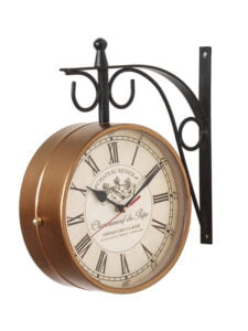 Chronikle Antique Metal Black & Copper Color Double Sided Roman Numerals Station Hanging 8" Wall Clock With Non-Ticking Movement ( Size: 28 x 7 x 30 CM | Weight: 2820 grm | Color: Copper & Black )