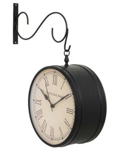 Chronikle Antique Metal Black Double Sided Home Decor Roman & Full Figure Railway/Metro Station Hanging 10" Wall Clock ( Size: 38 x 14 x 43 CM | Weight: 1480 grm | Color: Black )