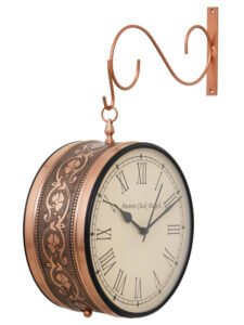 Chronikle Antique Metal Copper Color Double Sided Home Decor Roman & Full Figure Railway/Metro Station Hanging 10" Wall Clock ( Size: 38 x 14 x 43 CM | Weight: 1480 grm | Color: Copper )