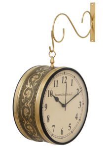 Chronikle Antique Metal Golden Color Double Sided Roman & Full Figure Home Decor Railway/Metro Station Hanging 10" Wall Clock ( Size: 38 x 14 x 43 CM | Weight: 1480 grm | Color: Golden )