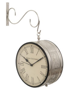 Chronikle Antique Metal Silver Color Double Sided Roman & Full Figure Home Decor Railway/Metro Station Hanging 10" Wall Clock ( Size: 38 x 14 x 43 CM | Weight: 1480 grm | Color: Silver )