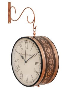 Chronikle Antique Metal Copper Color Double Sided Roman & Full Figure Home Decor Railway/Metro Station Hanging 12" Wall Clock ( Size: 42 x 15 x 51 CM | Weight: 1830 grm | Color: Copper )