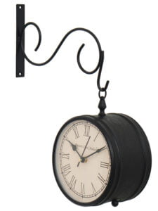 Chronikle Antique Metal Black Double Sided Roman & Full Figure Home Decor Railway/Metro Station Hanging 6" Wall Clock ( Size: 28 x 10.5 x 36 CM | Weight: 795 grm | Color: Black )
