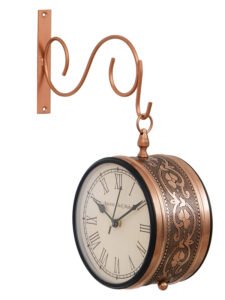 Chronikle Antique Metal Copper Color Double Sided Roman & Full Figure Home Decor Railway/Metro Station Hanging 6" Wall Clock ( Size: 28 x 10.5 x 36 CM | Weight: 795 grm | Color: Copper )