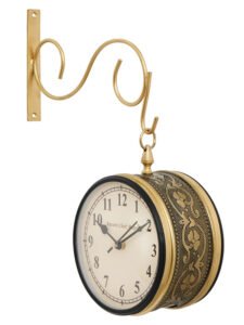 Chronikle Antique Metal Golden Color Double Sided Roman & Full Figure Home Decor Railway/Metro Station Hanging 6" Wall Clock ( Size: 28 x 10.5 x 36 CM | Weight: 795 grm | Color: Golden )