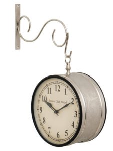 Chronikle Antique Metal Silver Color Double Sided Roman & Full Figure Home Decor Railway/Metro Station Hanging 8" Wall Clock ( Size: 30.5 x 12 x 41 CM | Weight: 1090 grm | Color: Silver )