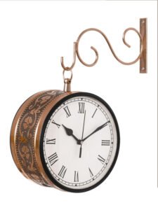 Chronikle Antique Meta Copper Color Double Sided Roman Numerals Railway/Metro Station Hanging Wall Clock With Non- Sticking Movement ( Size: 36 x 12 x 36 CM | Weight: 2160 grm | Color: Copper )