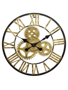 Chronikle Designer Round Golden Analog Metal Home/Office Decor Black Needle Roman Figure Wall Clock With Non-Ticking Movement ( Size: 45 x 1 x 45 CM | Weight: 1060 grm | Color: Golden )