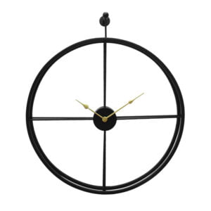 Chronikle Decorative Black Round Metal Home/Office Decor Golden Needle Wall Clock With Non-Ticking Movement ( Size: 66 x 6 x 66 CM | Weight: 2400 grm | Color: Black )