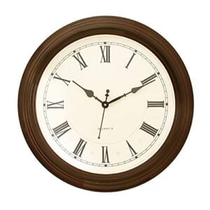 Chronikle Classic Rosewood Plastic Round Home Decor Analog Roman Figure Wall Clock With Sweep Movement ( Size: 40 x 5 x 40 CM | Color: Rosewood | Weight: 1075 grm )