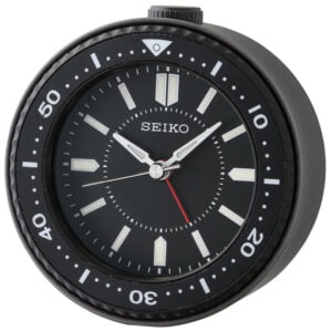 Seiko Elegant Table Top Black Round Plastic Analog Beep Alarm Clock with Sweep Movement ( Size: 9.5 x 5 x 9.5 CM | Weight: 200 grm | Color: Black )