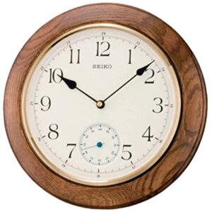 Seiko Elegant Round Analog Brown Wooden Home Decor Wall Clock with Dual Seconds Clock ( Size: 30 x 4.7 x 30 CM | Weight: 1250 grm | Color: Brown )