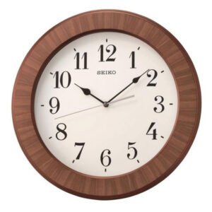Seiko Decorative Round Wooden Analog Home Decor Full Figure Wall Clock with White Dial ( Size: 38 x 5.5 x 38 CM | Weight: 800 grm | Color: Brown )