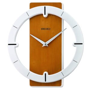 Seiko Designer White and Yellow Wooden Analog Home Decor Wall Clock ( Size: 29 x 3.6 x 32.5 CM | Weight: 980 grm | Color: White & Brown )