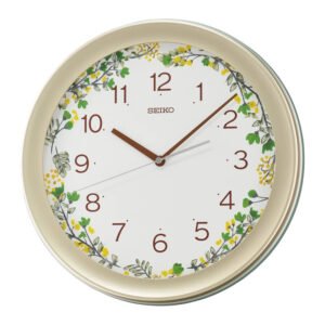 Seiko Classic Round Plastic Analog Silver Home Decor Full Figure Wall Clock with Flower Print Dial ( Size: 36.8 x 4.3 x 36.8 CM | Weight: 1200 grm | Color: Silver )