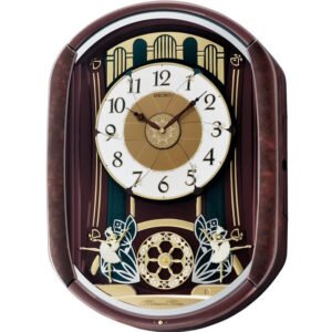Seiko Decorative Melody in Motion Cola Color Oval Plastic Analog Musical Home Decor Wall Clock With One Way Rotating Pendulum ( Size: 38.9 x 11.9 x 52.8 CM | Weight: 4100 grm | Color: Cola )