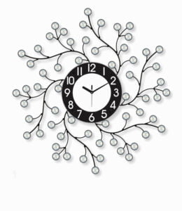 Chronikle Beautiful Decorative Round Diamond Studded Analog Floral Design Home Decor Metal Crystal Wall Clock With Sweep Movement ( Size: 60 x 5 x 60 CM | Color: Black & Silver | Weight: 1030 grm )
