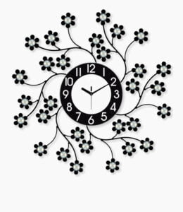 Chronikle Beautiful Decorative Round Black Diamond Series Analog Floral Design Home Decor Metal Crystal Wall Clock With Sweep Movement ( Size: 57 x 5 x 57 CM | Color: Black | Weight: 1030 grm )