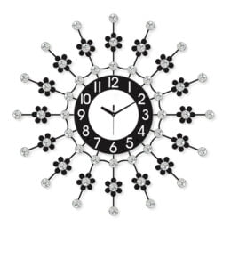 Chronikle Beautiful Decorative Round Black Diamond Studded Analog Floral Design Home Decor Metal Crystal Wall Clock With Sweep Movement ( Size: 58 x 5 x 58 CM | Color: Black | Weight: 1030 grm )