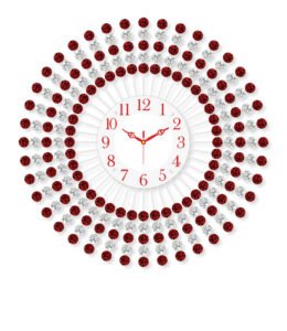 Chronikle Beautiful Crystal Decorative Floral Design Round Diamond Studded Analog Home/Office Decor Metal Wall Clock With Sweep Movement ( Size: 60 x 5 x 60 CM | Color: Red | Weight: 2005 grm )