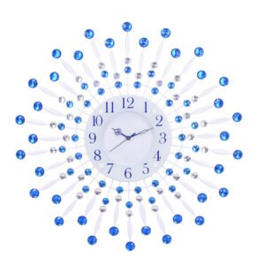 Chronikle Beautiful Decorative Analog Floral Design Round Diamond Studded Home/Office Decor Metal Crystal Wall Clock With Sweep Movement ( Size: 60 x 5 x 60 CM | Color: Blue | Weight: 1315 grm )