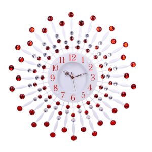 Chronikle Beautiful Decorative Analog Floral Design Round Diamond Studded Home/Office Decor Metal Crystal Wall Clock With Sweep Movement ( Size: 60 x 5 x 60 CM | Color: Red | Weight: 1315 grm )