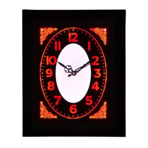 Chronikle Decorative Rectangular Black & Orange Home Decor Plastic LED Light Analog Wall Clock ( Size: 22 x 4 x 27 CM | Color: Black & Orange | Weight: 465 grm )