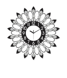 Chronikle Beautiful Analog Decorative Crystal Floral Design Round Diamond Studded Home/Office Decor Metal Wall Clock With Sweep Movement ( Size: 46 x 5 x 45 CM | Color: Black | Weight: 1065 grm )