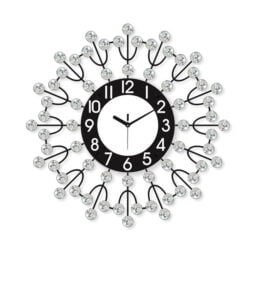 Chronikle Beautiful Analog Decorative Floral Design Round Diamond Studded Home/Office Decor Metal Crystal Wall Clock With Sweep Movement ( Size: 46 x 5 x 45 CM | Color: Black | Weight: 1065 grm )
