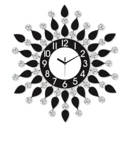 Chronikle Beautiful Analog Decorative Floral Design Round Diamond Studded Home/Office Decor Metal Crystal Wall Clock With Sweep Movement ( Size: 48 x 5 x 48 CM | Color: Black | Weight: 1040 grm )