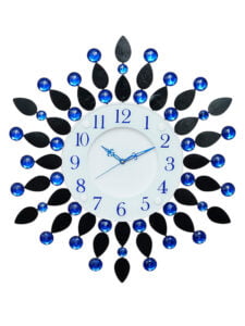 Chronikle Beautiful Decorative Floral Design Round Diamond Studded Home/Office Decor Analog Metal Wall Clock With Sweep Movement ( Size: 48 x 5 x 48 CM | Color: Blue & Black | Weight: 1040 grm )
