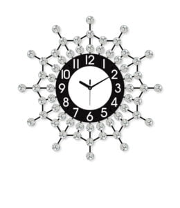 Chronikle Beautiful Decorative Floral Design Round Diamond Studded Home/Office Decor Analog Metal Wall Clock With Sweep Movement ( Size: 46 x 5 x 46 CM | Color: Silver & Black | Weight: 1505 grm )